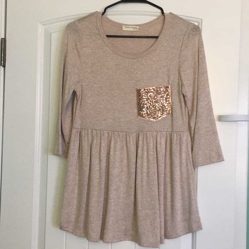 Cream blouse with glitter pocket detail